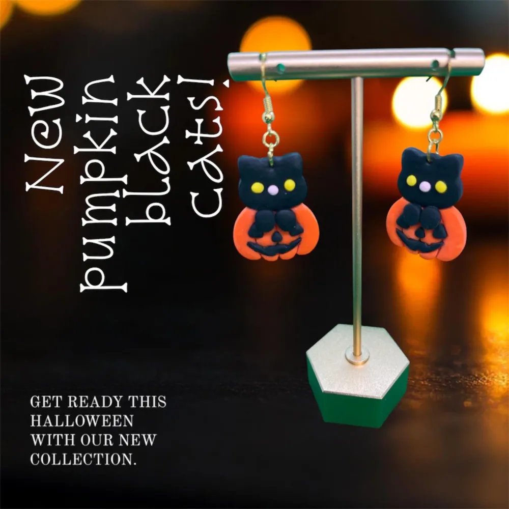 Black Cat in a Pumpkin Earrings