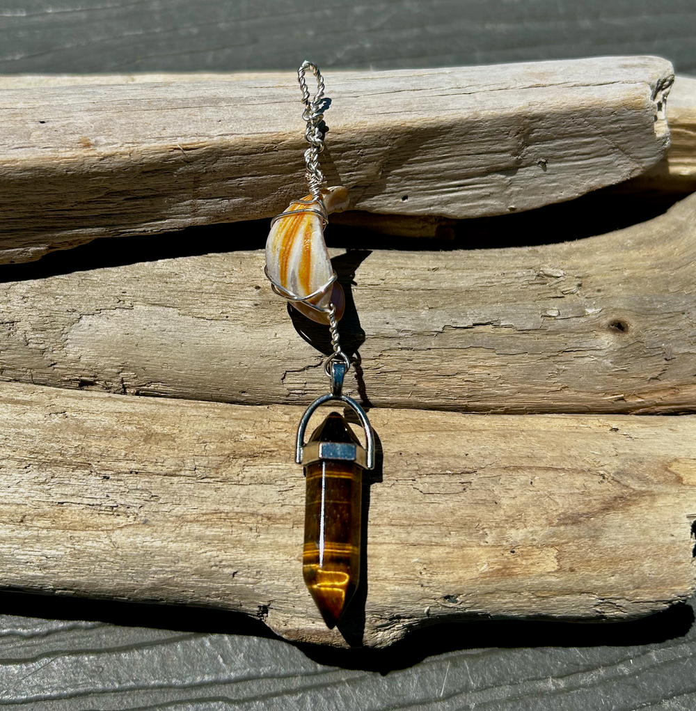 Tiger's Eye Gem with Orange Striped Shell