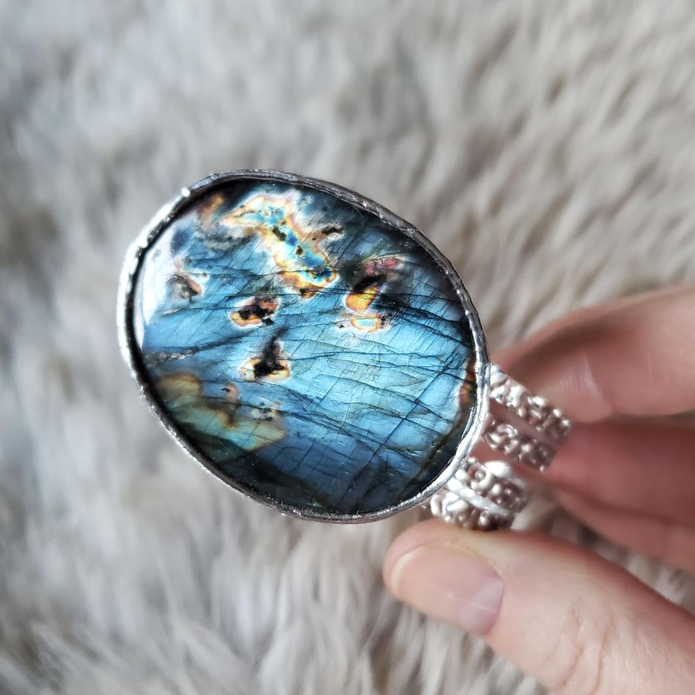 Abyss - Silver Soft Solder Labradorite Cuff Bracelet