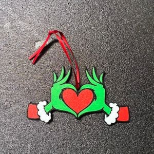 Grinch hand heart ornament