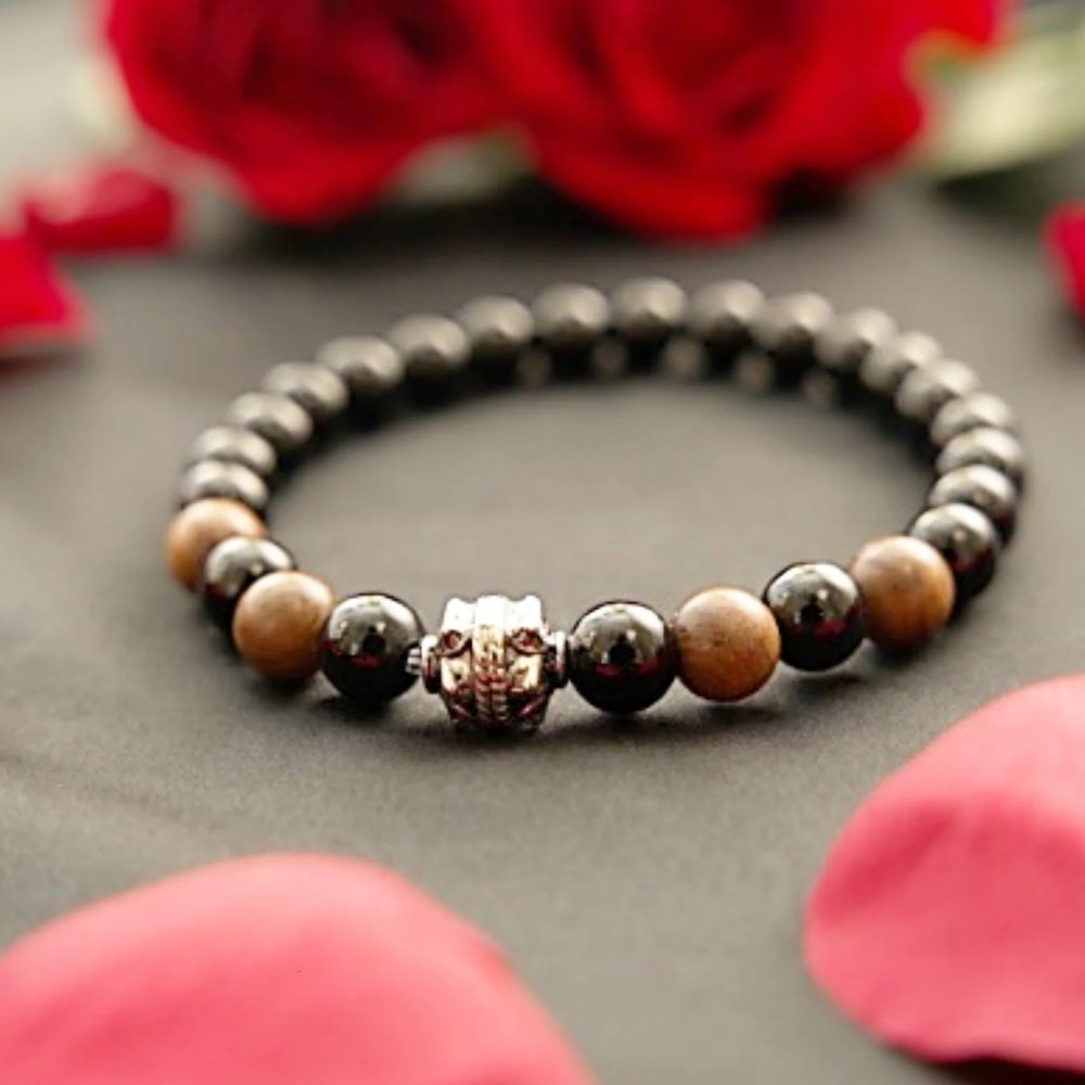 Stretch Bracelet | Onyx and Wood Mala