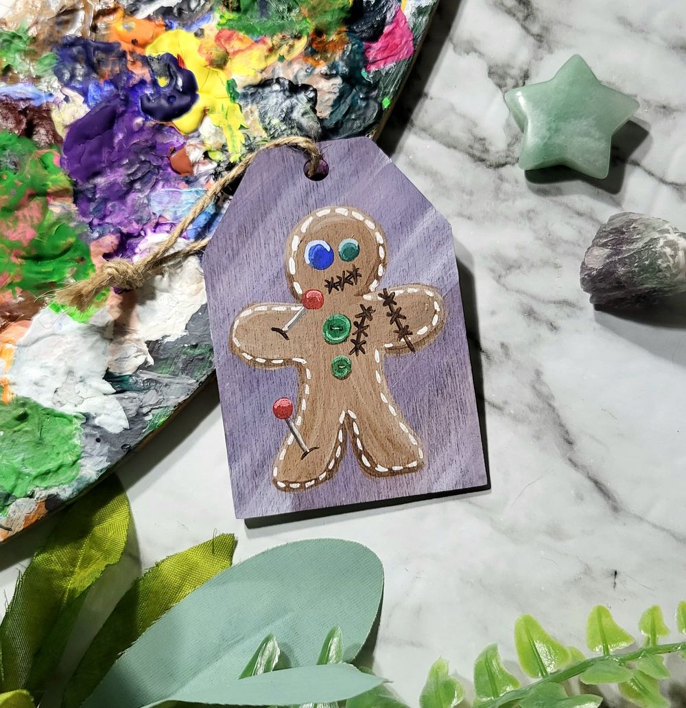 Gingerbread Voodoo Man - Wooden Tag Ornament