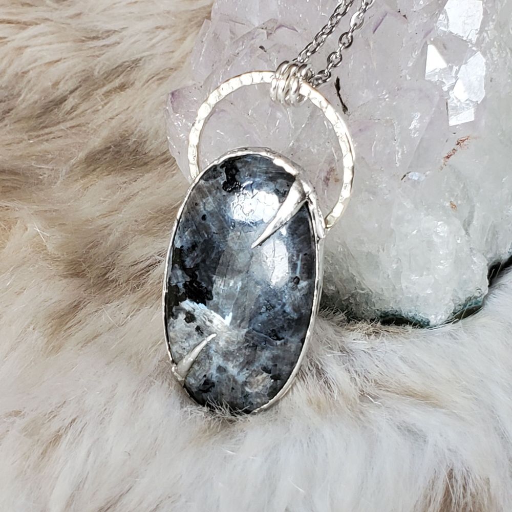 Tempest - Silver Soft Solder Necklace with Larvikite