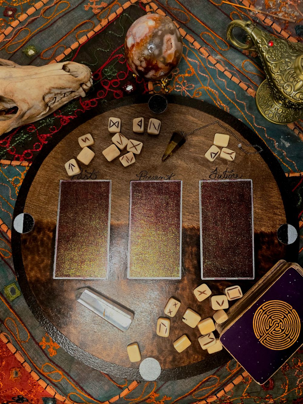 Reversible Tarot Casting Board: Three Card Spread & Pentacle Design