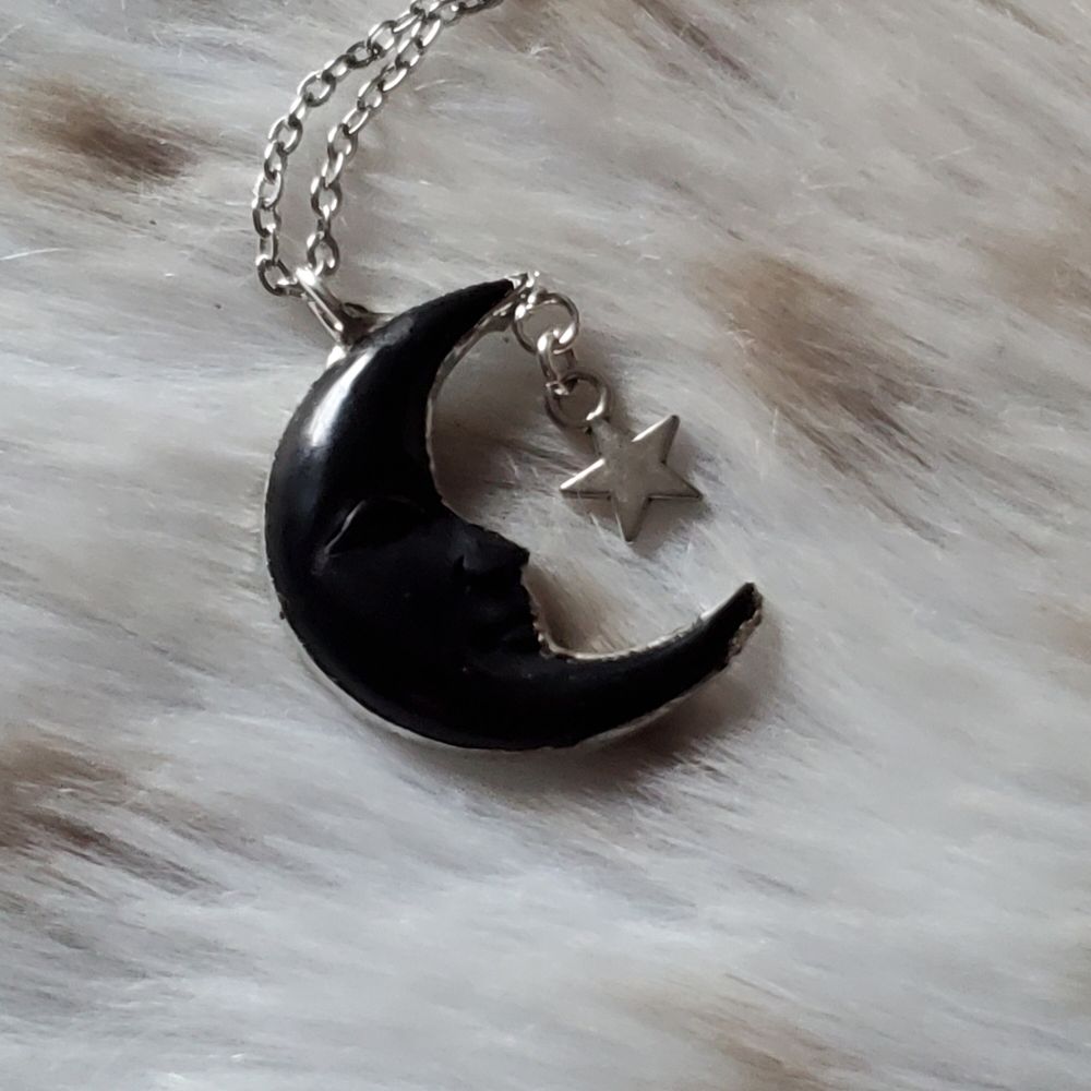 Dark Moon - Silver Soft Solder Pendant of Buffalo Horn