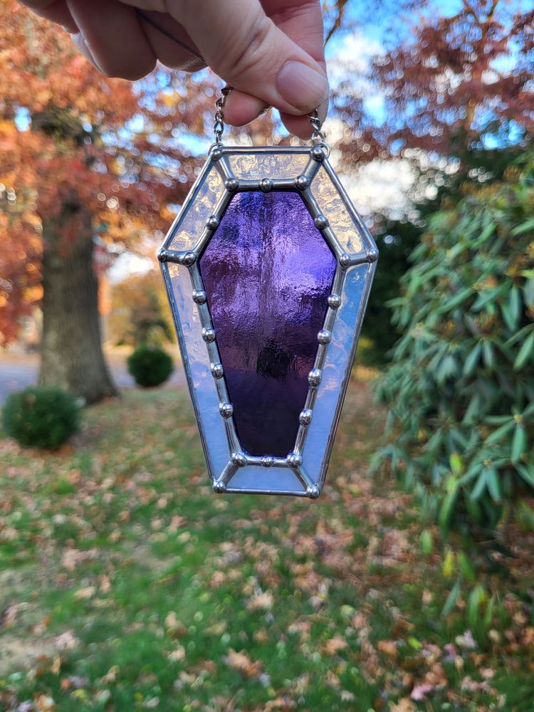 Small Purple & White Coffin Stained Glass