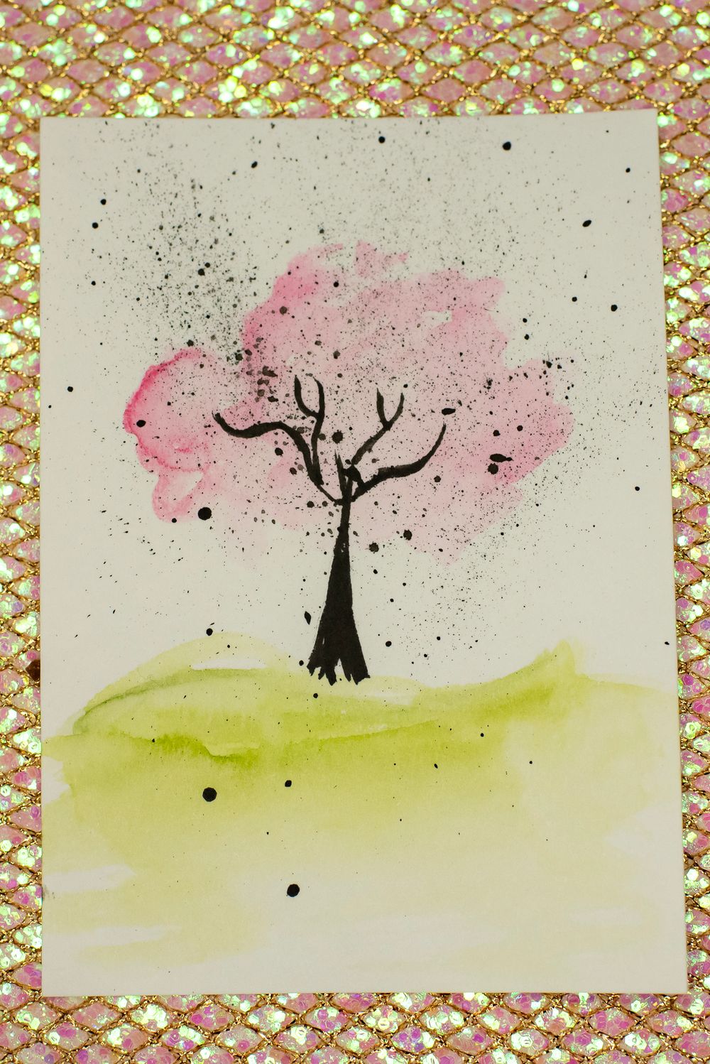 ACEO Orig - 'Pink Tree' - MiniArt - 2.5x3.5 collectable
