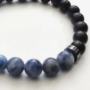7" - Tiger Ebony Wood, Hematite and Sodalite beads