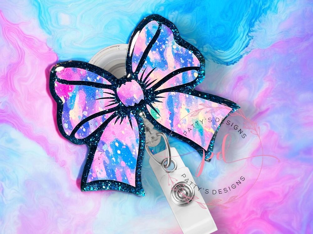 Pink, Blue and Purple Bow Badge Reel
