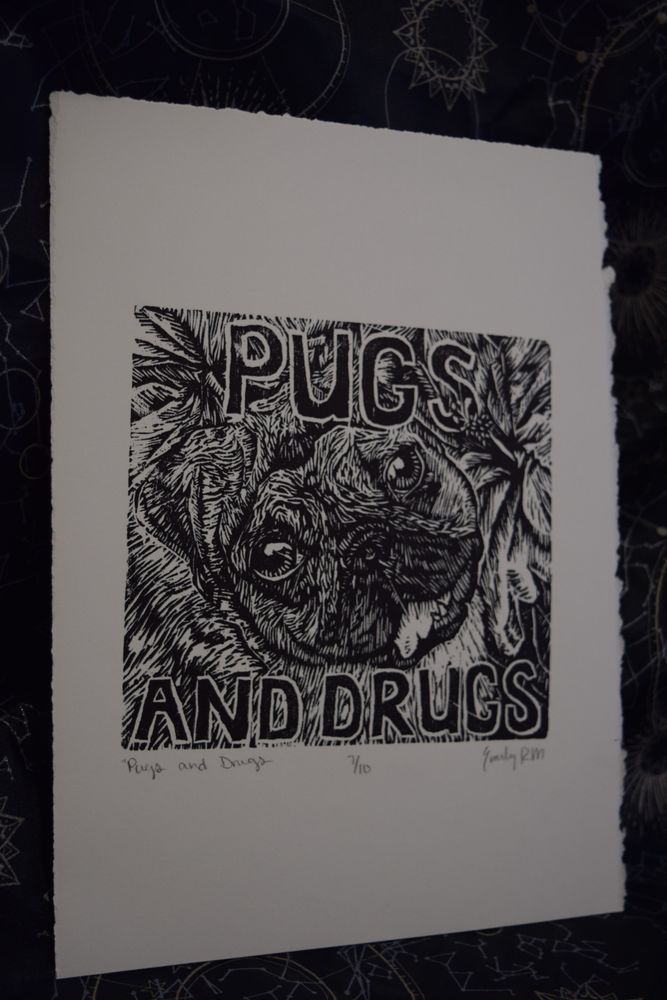 "Pugs and Drugs" Lithograph 10x11 - Emily McClintock