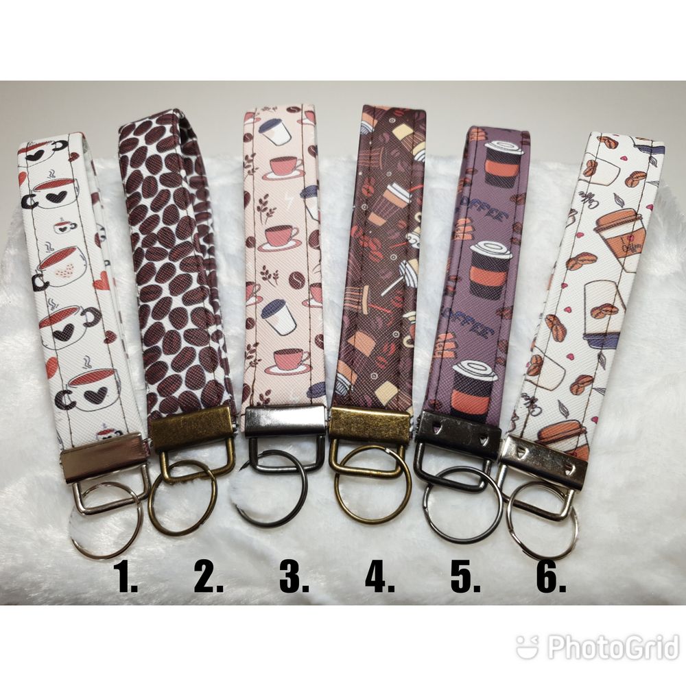 Key Wristlet Keychain Lanyard, key ring, Key Fob, Car Key Holder, Key Strap, wallet strap, Coffee, Caffeine, Coffee Bean