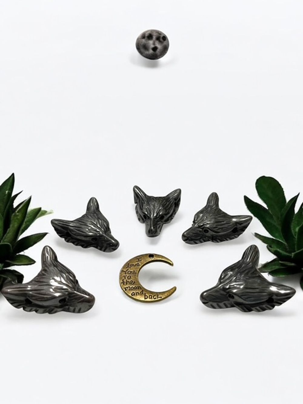 Hematite Wolf Crystal Carving