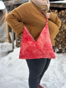 Me wearing the red bento style bag