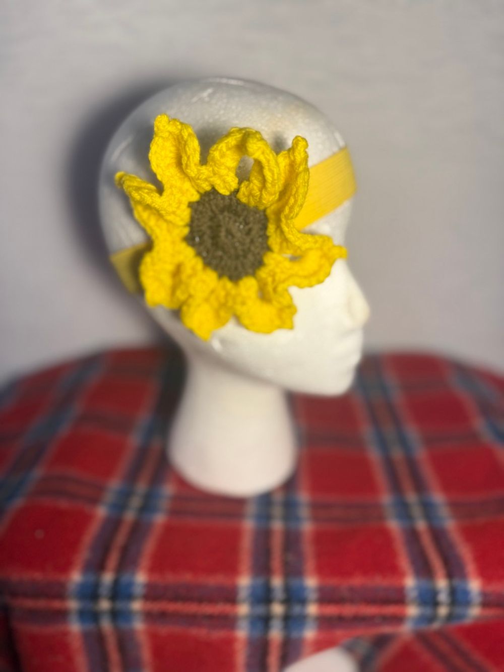 Yellow Elastic Headband with Crochet Sunflower
