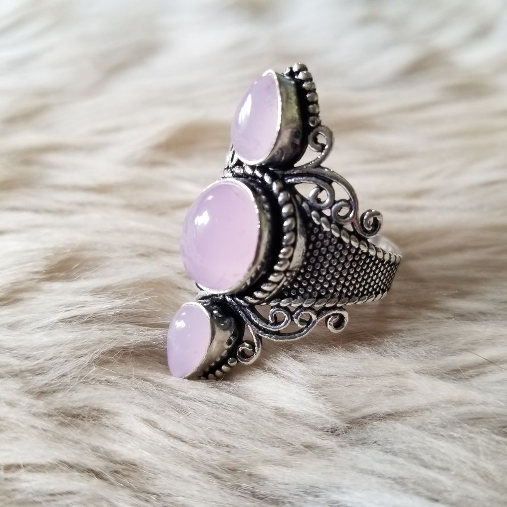Rose Quartz Goddess Ring - size 11