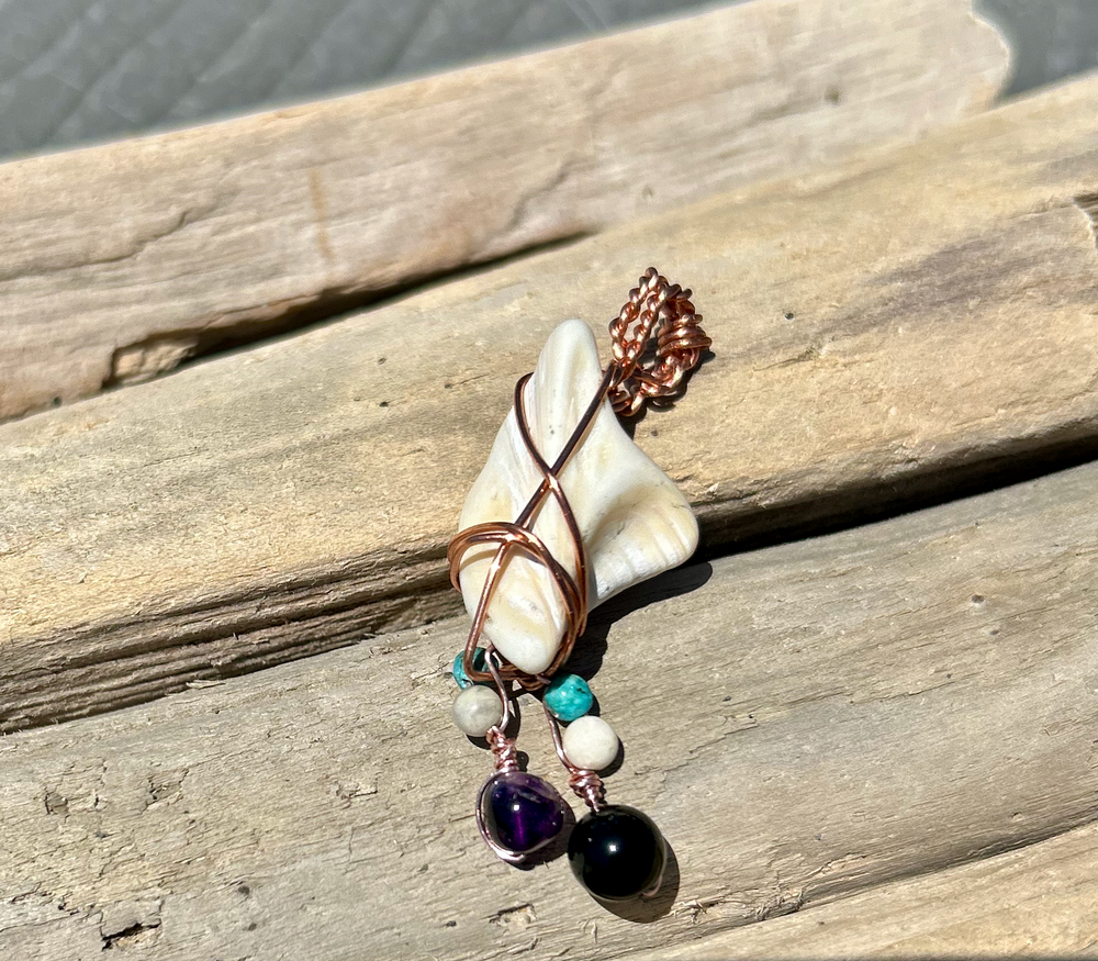 Cream Colored Shell with Purple Beads