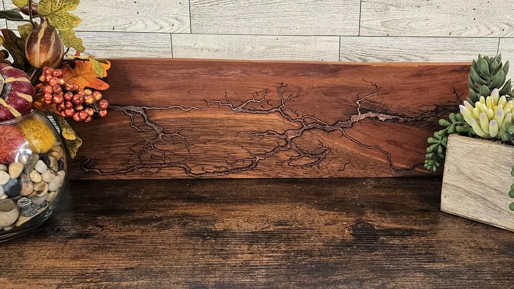 Fractal Wood Burning Sapote and Bronze Resin Inlay 20"x6"