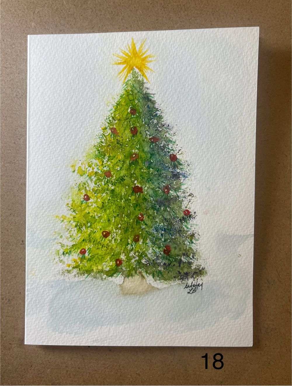 Holiday Card/Tree #18- ORIGINAL watercolor painting 