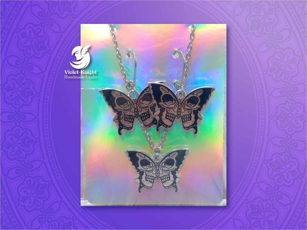  Skull Butterfly Earrings and Necklace Set – Style #3 