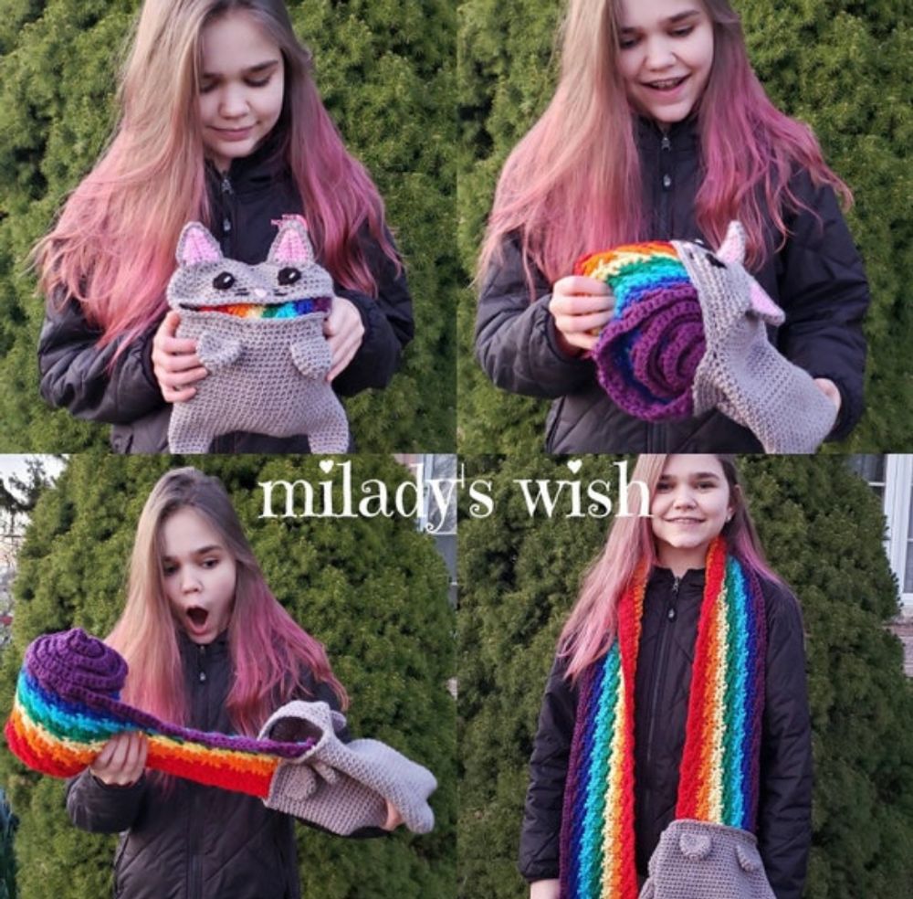 Rainbow Barf Cat Scarf, crochet, free shipping 