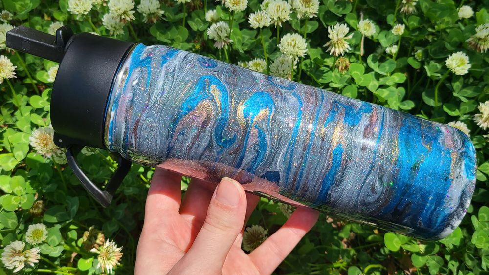 Stardust: Blue, Black & Grey, Glitter, 22oz, Water Bottle, D...