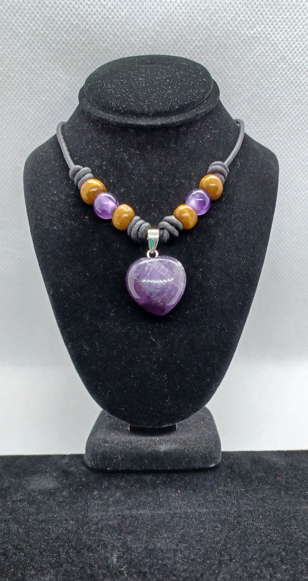 Amethyst Heart Necklace on Leather