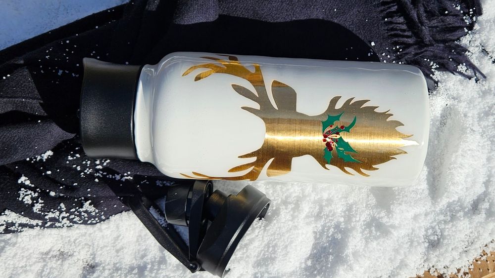 Happy Holidays 32oz Water bottle, reindeer, holy, winter