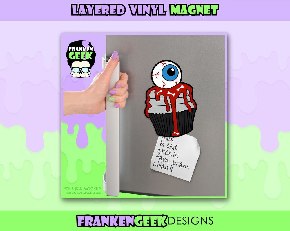 Horror Eyeball Cupcake Layered Vinyl Magnet