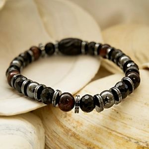 8" - Fragrant Tiger Skin Sandalwood and Black Tourmaline