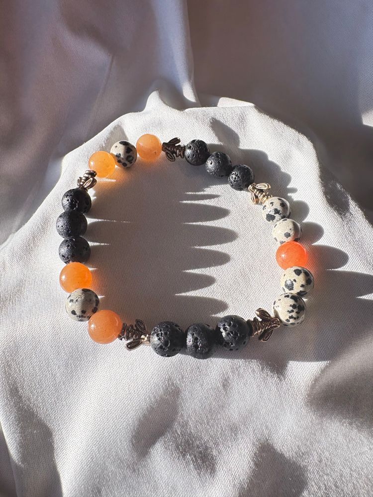 Diffuser Bracelet with Essential Oil Blend - Carnelian & Dalmatian Obsidian & Lava Stone - Large