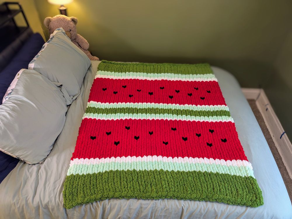 "Watermelon for Freedom" Hand-Knit Blanket - Summer Vibes, P...