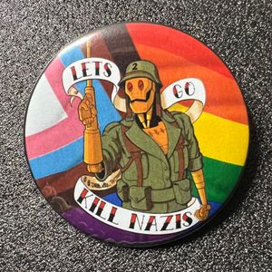 GI Robo-friend LGBTQIA+ pride button