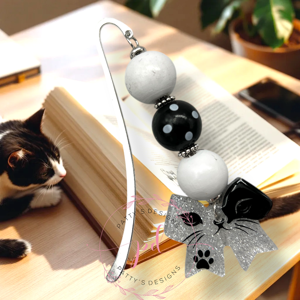 Cat Bow Beaded Bookmark
