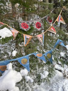 Three different buntings in a Fir tree 