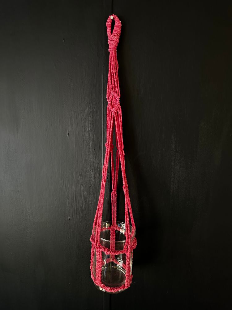 Pink plant hanger with pot