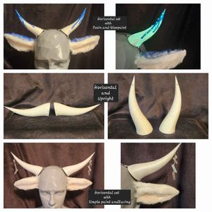 Small Bovine Horns with Simple Resin and Simple Paint, Large Bovine Horns with Simple Paint and Complex Jewelry