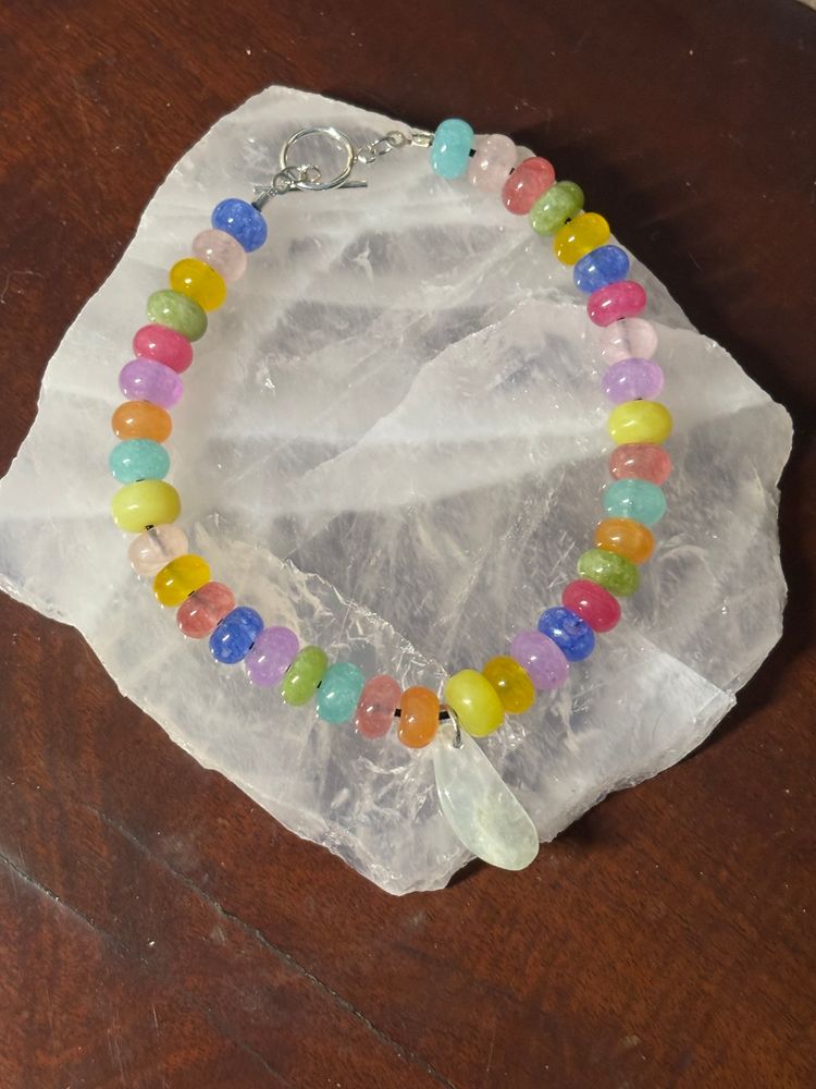 Rainbow Quartz Beaded Goddess-Sized Bracelet with Fluorite 