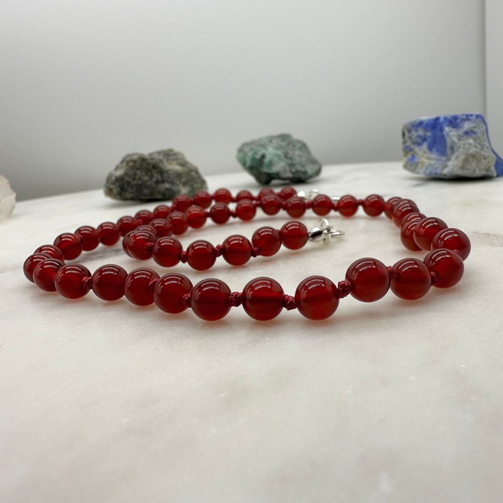 16" carnelian beaded gemstone necklace // sterling silver fi...