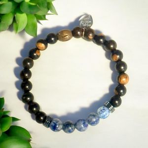 8.5" - Tiger Ebony Wood, Hematite and Sodalite beads