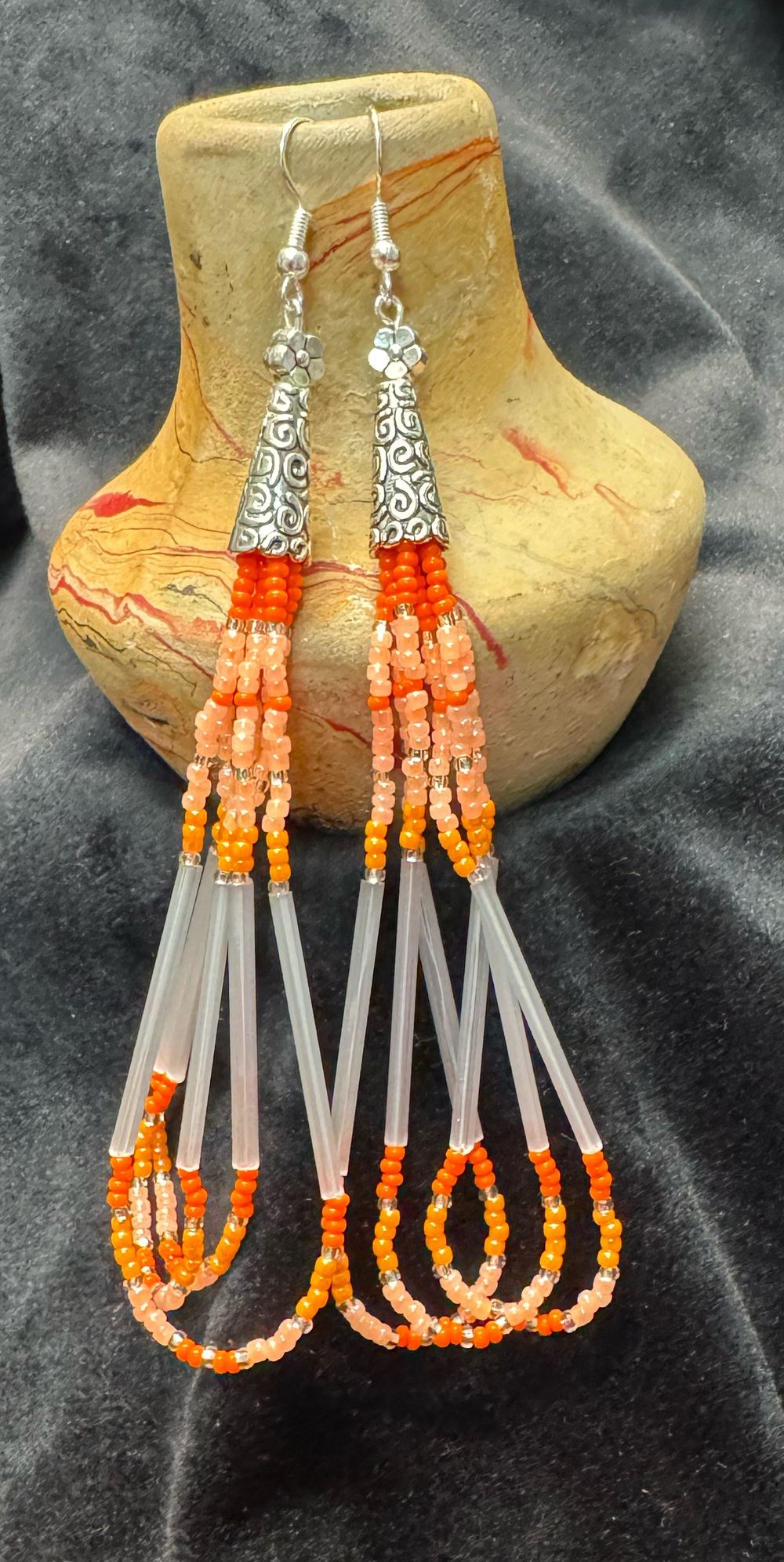 Native Beaded orange loop earrings