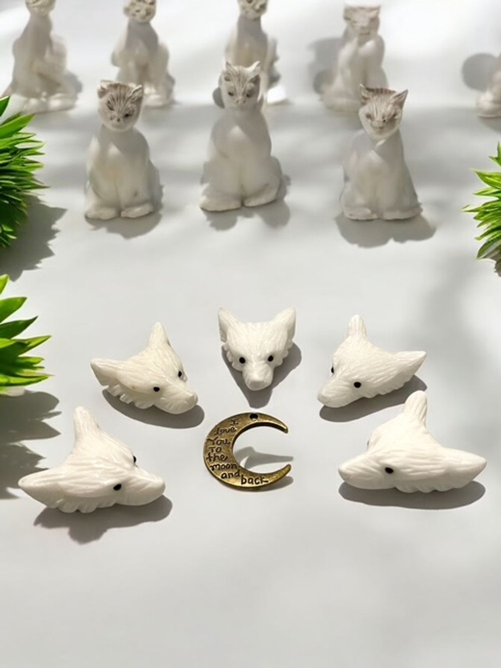 White Jade Wolf Crystal Carving