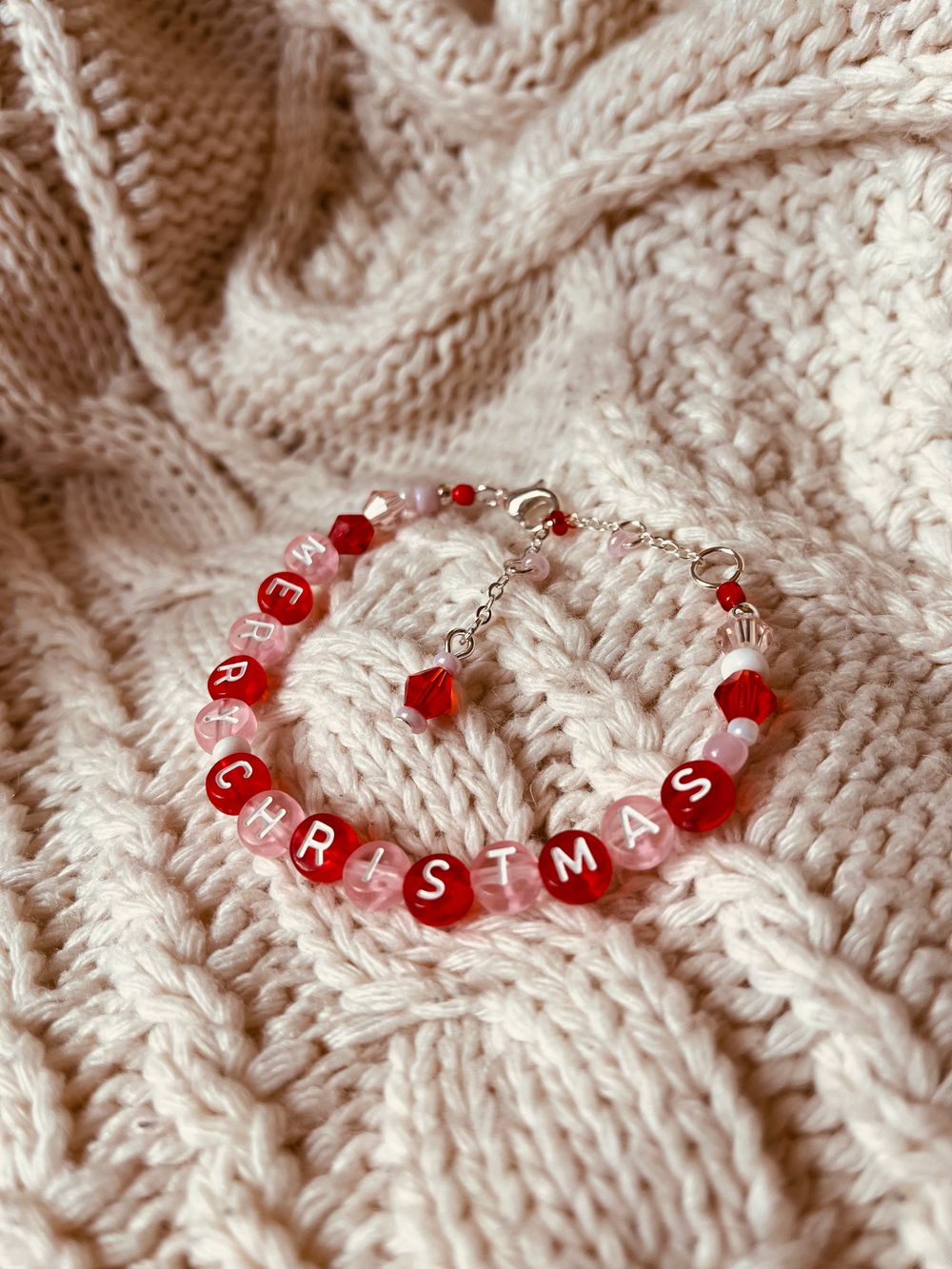 Pink Peppermint Merry Christmas Friendship Bracelet 