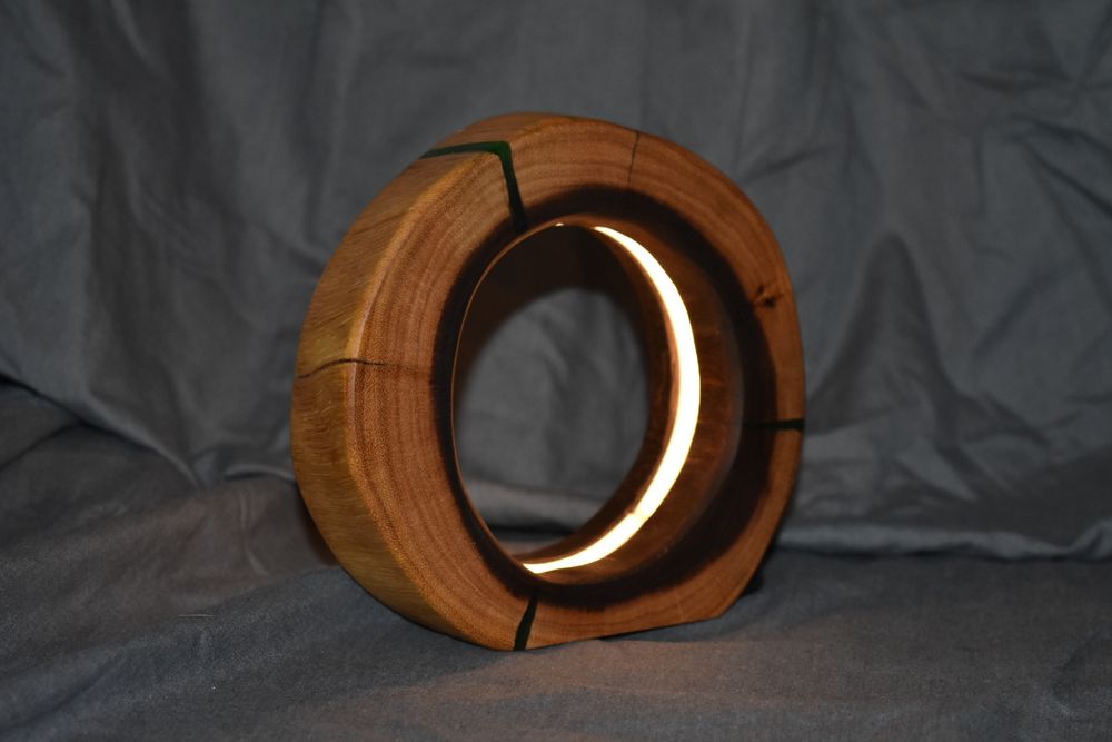 Wood LED Lamp w/ Green Epoxy