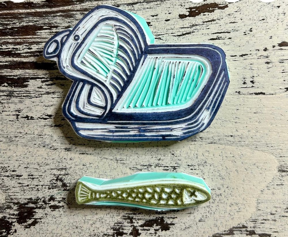 Sardines & Tin Hand Carved Rubber Stamp
