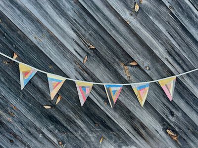 Patchwork Triangular Bunting Pale Blue backing 