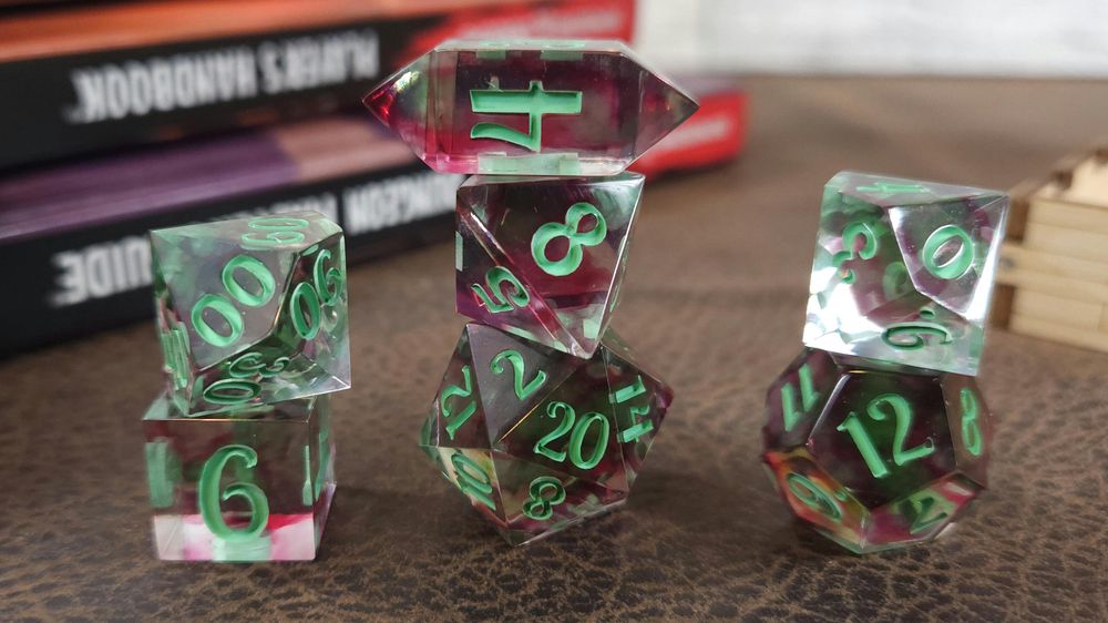 Watermelon Whisps polyhedral set of seven (7) Dice, pink and...