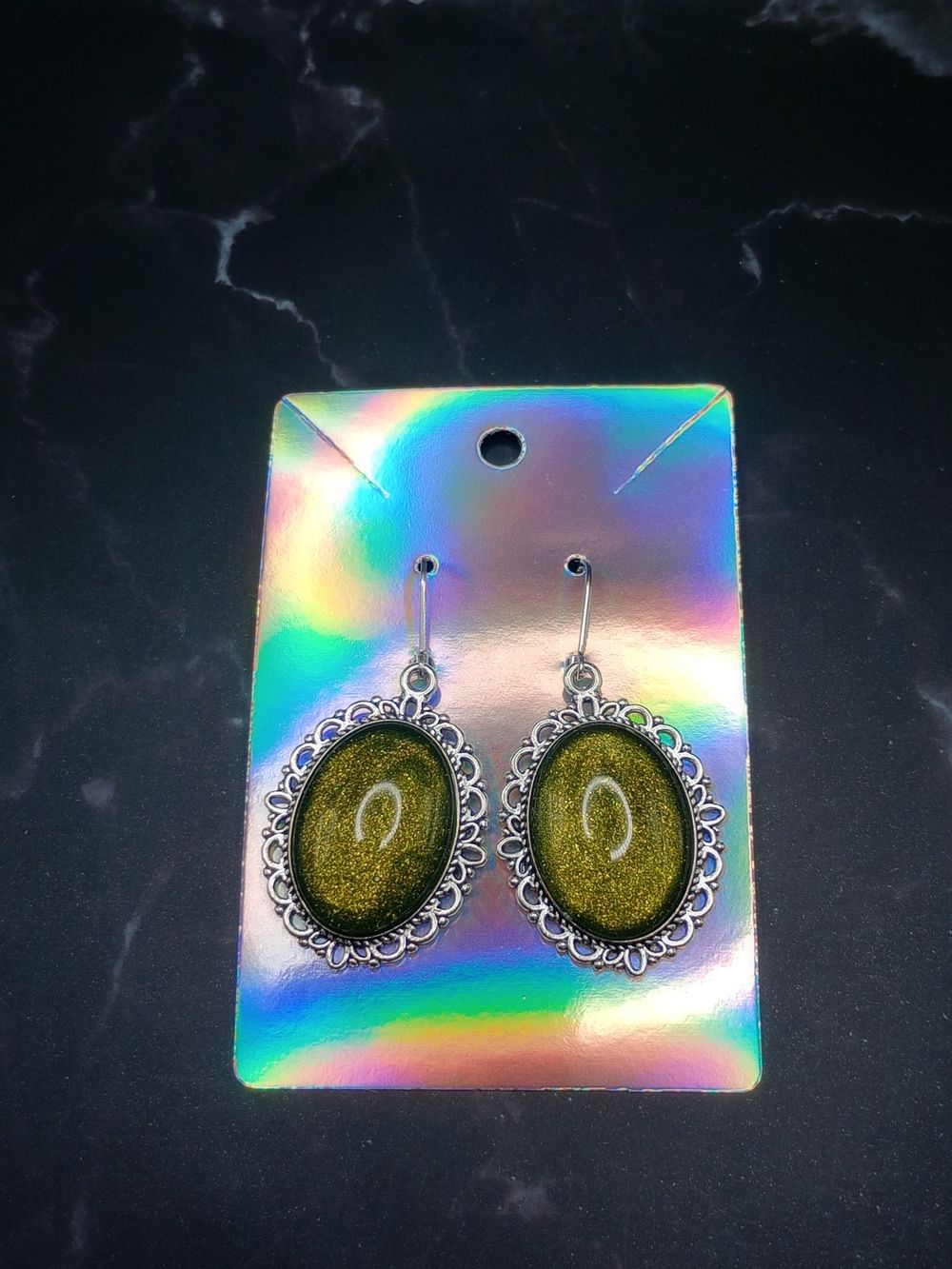 Vintage Style Green Glitter Pendant Earrings 