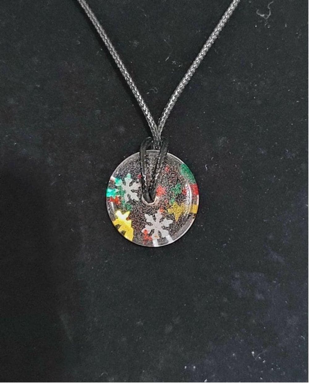 Hand crafted Christmas resin medallion necklace