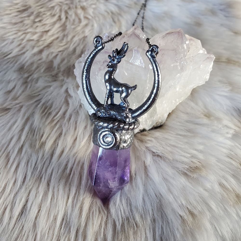 Artemis Moon Goddess - Amethyst Copper Electroformed Necklac...