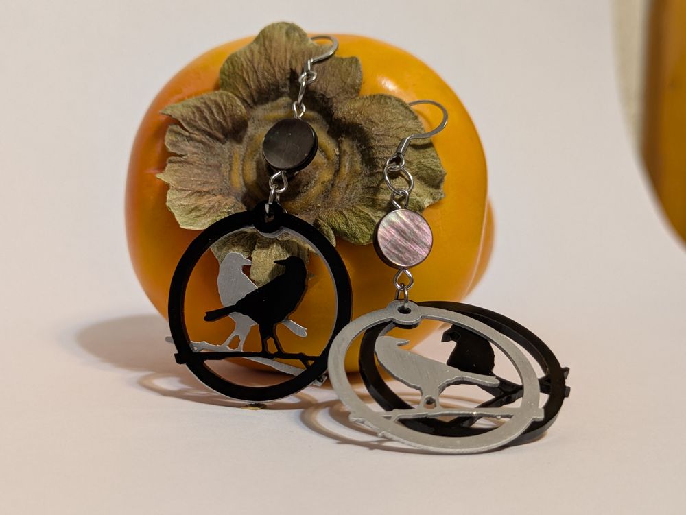 Loving bird rings with natural abalone bead accent